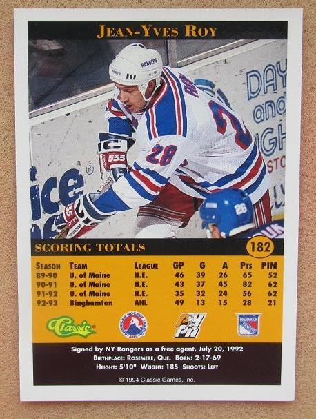НХЛ Жан Ив Руа Бингхэмтон Рейнджерс № 182 1