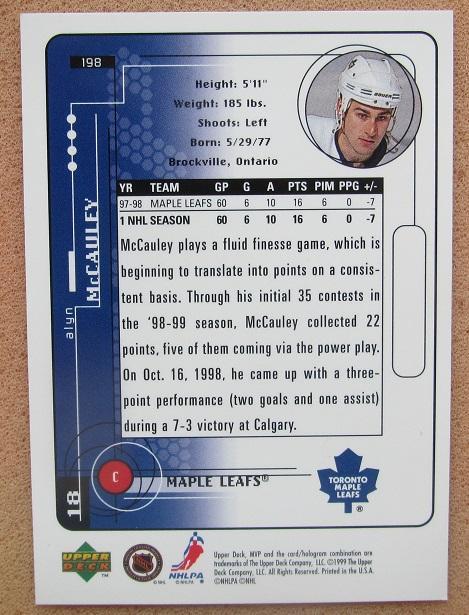 НХЛ Алин Макколи Торонто Мэйпл Лифс № 198 1