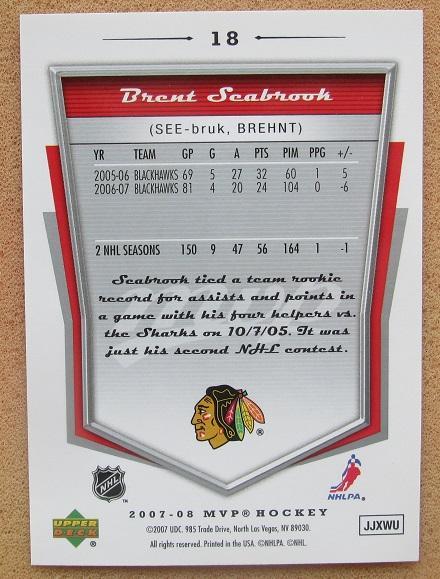 НХЛ Брент Сибрук Чикаго Блэкхокс № 18 автограф 1