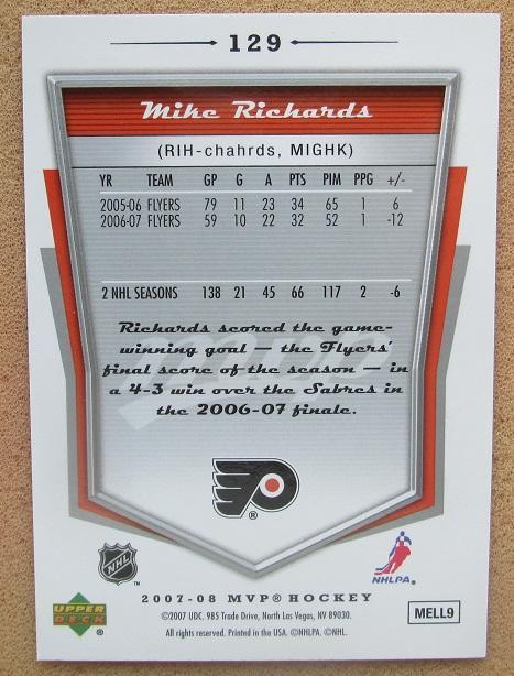 НХЛ Майк Ричардс Филадельфия Флайерз № 129 автограф 1