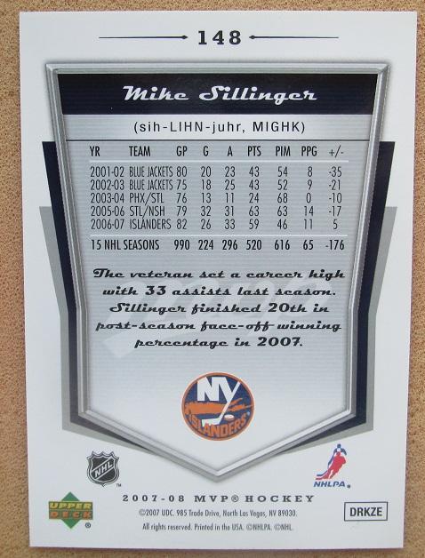 НХЛ Майк Силлинджер Нью-Йорк Айлендерс № 148 автограф 1