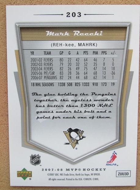 НХЛ Марк Рекки Питтсбург Пингвинз № 203 автограф 1