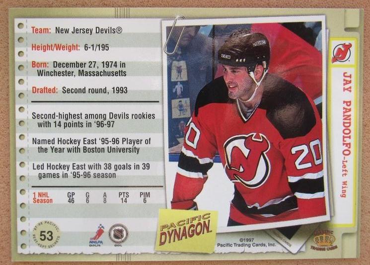 НХЛ Джей Пандольфо Нью Джерси Дэвилз № 53 1