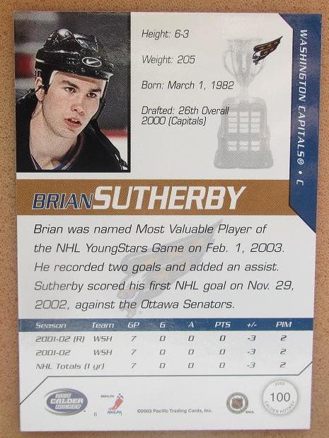 НХЛ Брайан Сатерби Вашингтон Кэпиталз № 100 1