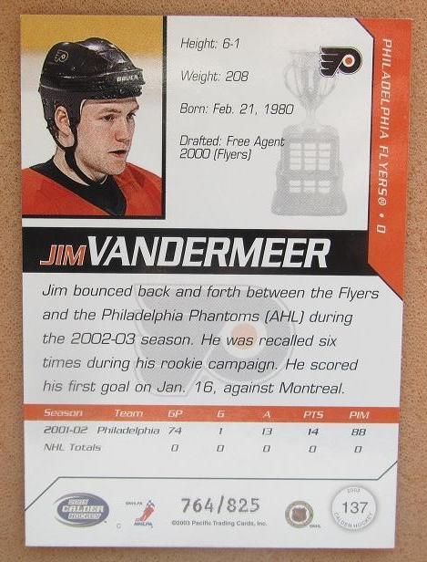 НХЛ Джим Вандермеер Филадельфия Флайерз № 137 1
