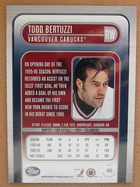 НХЛ Тод Бертуцци Ванкувер Кэнакс № 96 1