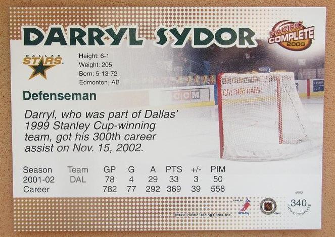 НХЛ Дэррил Сидор Даллас Старз № 340 1