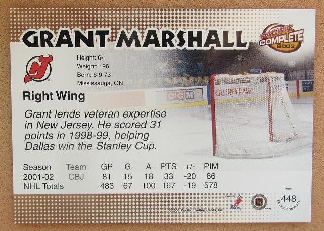 НХЛ Грант Маршалл Нью-Джерси Дэвилз № 448 1