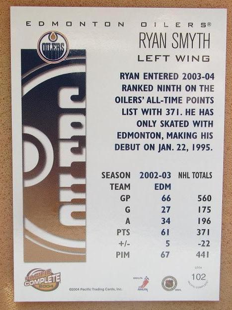 НХЛ Райан Смит Эдмонтон Ойлерз № 102 1