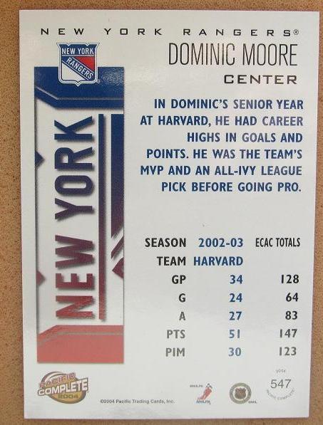 НХЛ Доминик Мур Нью-Йорк Рейнджерс № 547 1