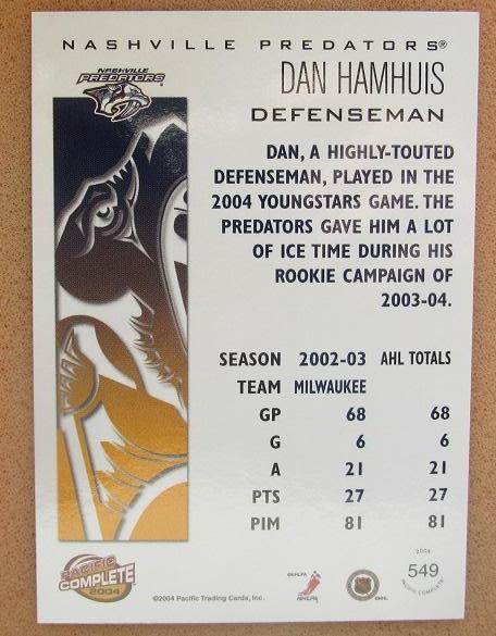 НХЛ Дэн Хэмьюс Нэшвилл Предаторз № 549 1