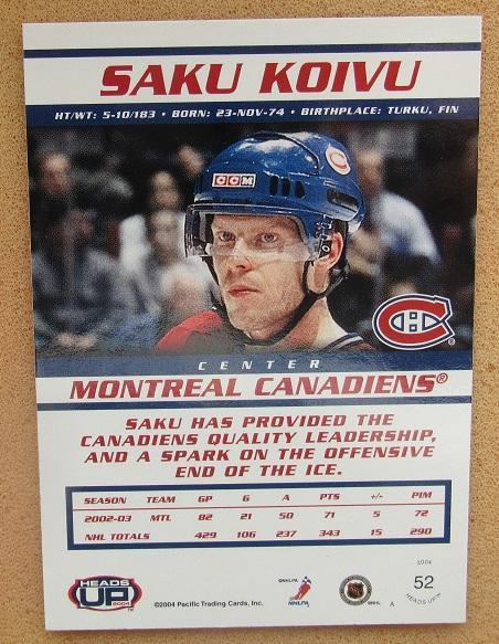НХЛ Саки Койву Монреаль Канадиенс № 52 а 1