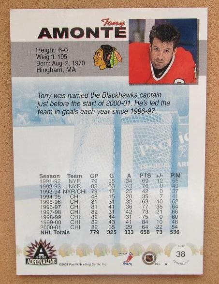 НХЛ Тони Амонте Чикаго Блэкхокс № 38 1