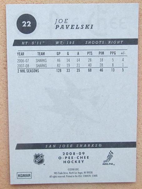 НХЛ Джо Павелски Сан-Хосе Шаркс № 22 1