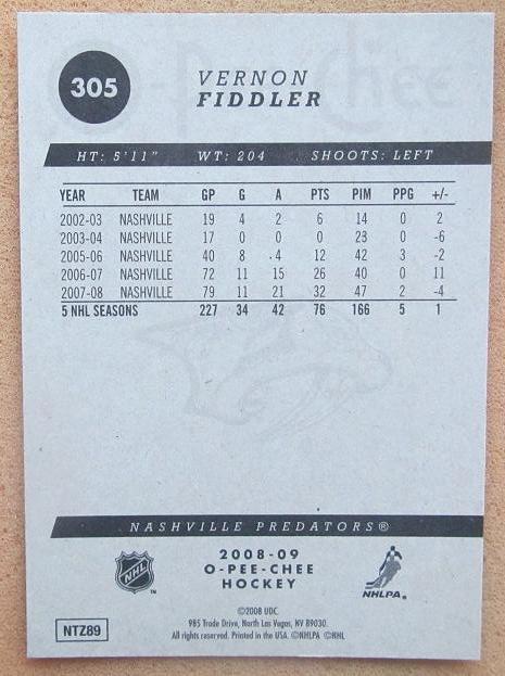 НХЛ Вернон Фиддлер Нэшвилл Предаторз № 305 1