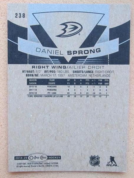 НХЛ Даниэль Спронг Анахайм Дакс № 238 1