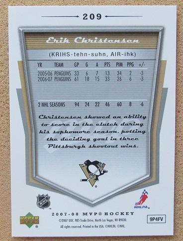НХЛ Эрик Кристенсен Питтсбург Пингвинз № 209 автограф 1