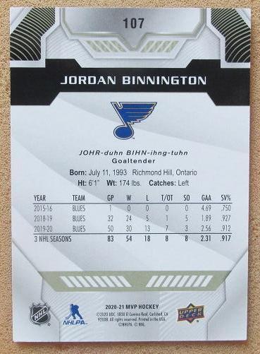 НХЛ Джордан Биннингтон Сент-Луис Блюз № 107 1
