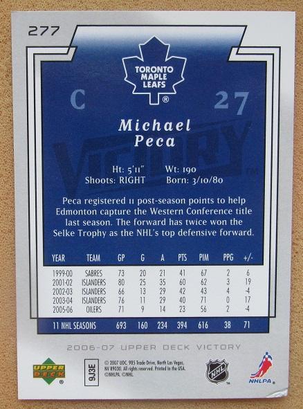 НХЛ Майкл Пека Торонто Мэйпл Лифс № 277 1