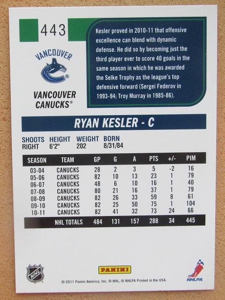 НХЛ Райан Кеслер Ванкувер Кэнакс № 443 1