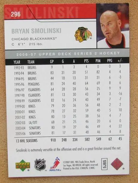 НХЛ Брайан Смолински Чикаго Блэкхокс № 296 1