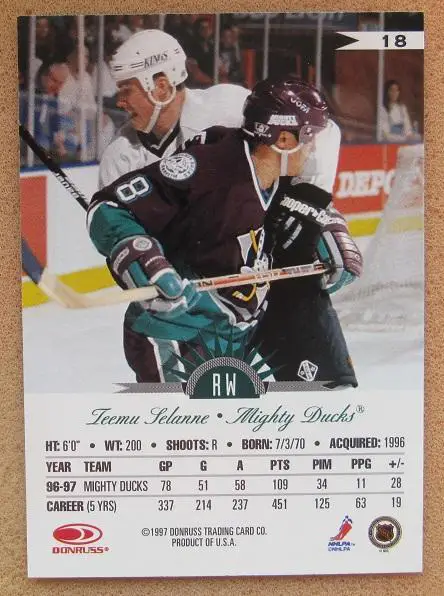 НХЛ Теему Селянне Анахайм Майти Дакс № 18 1