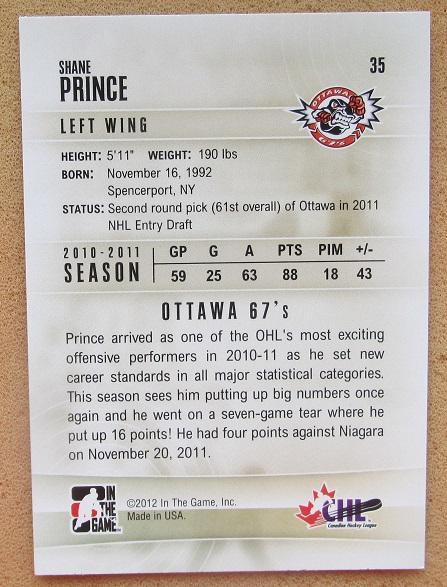 НХЛ Шейн Принс Оттава 67 № 35 1