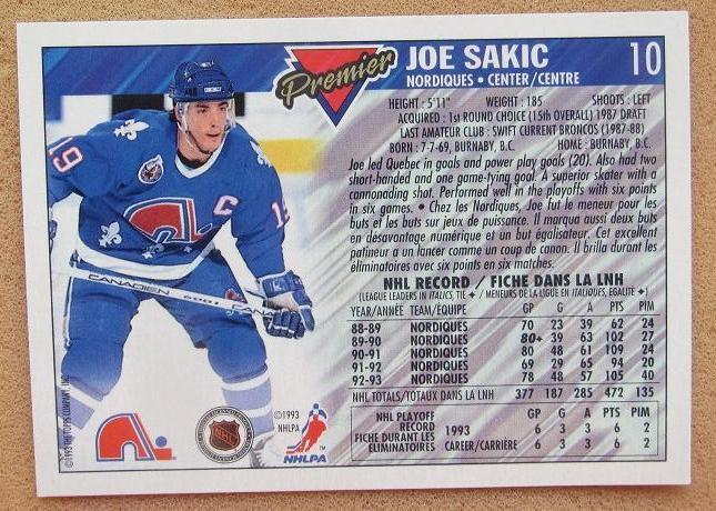 НХЛ Джо Сакик Квебек Нордикс № 10 1