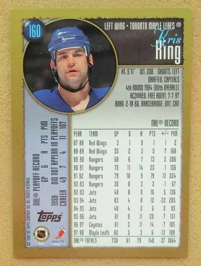 НХЛ Крис Кинг Торонто Мэйпл Лифс № 160 1