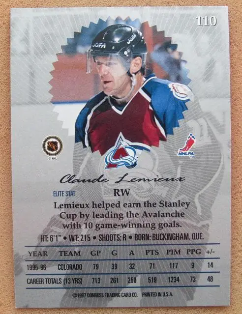 НХЛ Клод Лемье Колорадо Эвеланш № 110 1