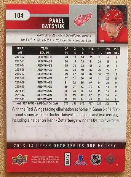 НХЛ Павел Дацюк Детройт Ред Уингз Екатеринбург Казань Динамо ЦСКА СКА № 104 1