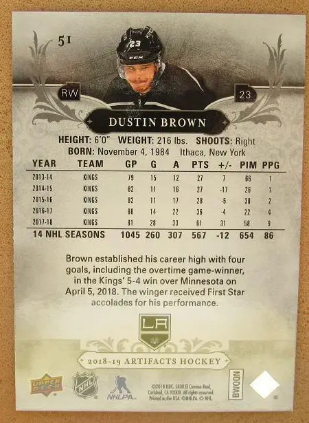 НХЛ Дастин Браун Лос-Анжелес Кингз № 51 1