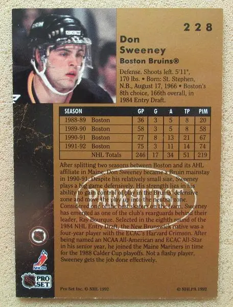 НХЛ Дон Суини Бостон Брюинз № 228 1