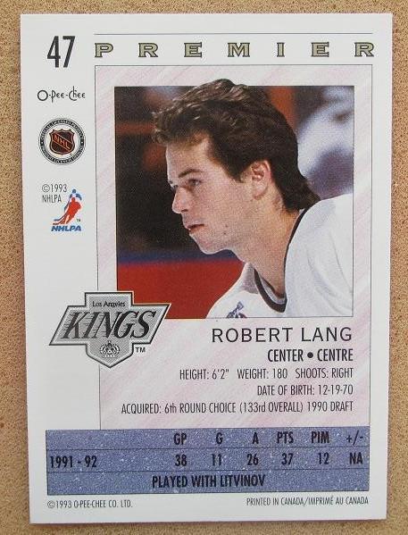 НХЛ Роберт Ланг Детройт Лос-Анжелес Кингз № 47 1