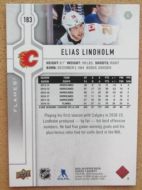 НХЛ Элиас Линдхольм Калгари Флэймз № 183 1