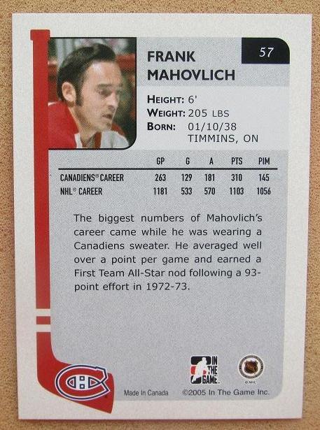 НХЛ Фрэнк Маховлич Монреаль Канадиенс № 57 1