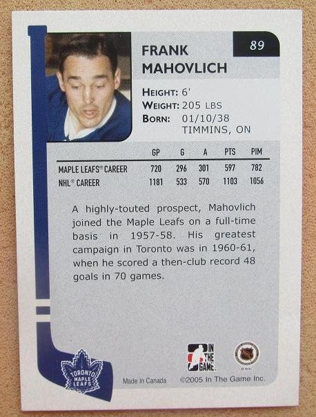 НХЛ Фрэнк Маховлич Торонто Мэйпл Лифс № 89 1