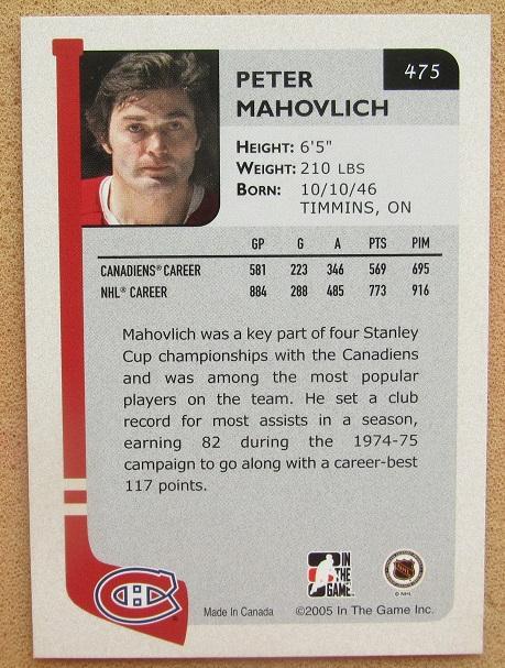 НХЛ Питер Маховлич Монреаль Канадиенс № 475 1