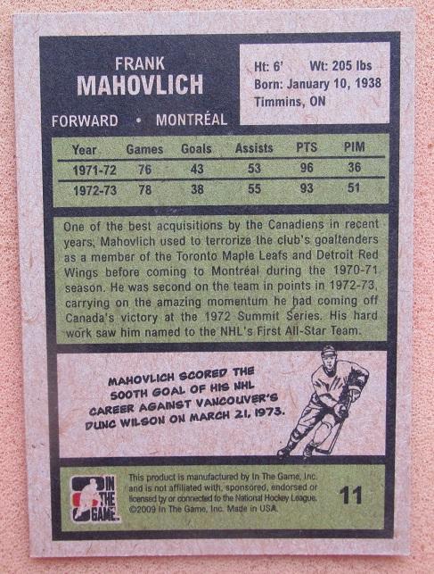 НХЛ Фрэнк Маховлич Монреаль Канадиенс № 57 Год хоккея суперсерия 1972 1