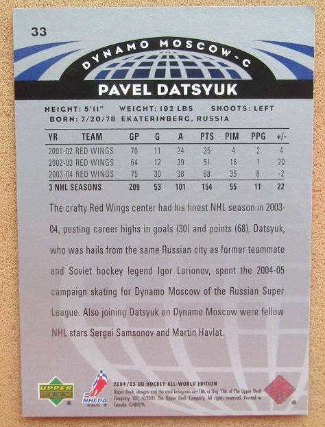 НХЛ Павел Дацюк Динамо Москва № 33 1
