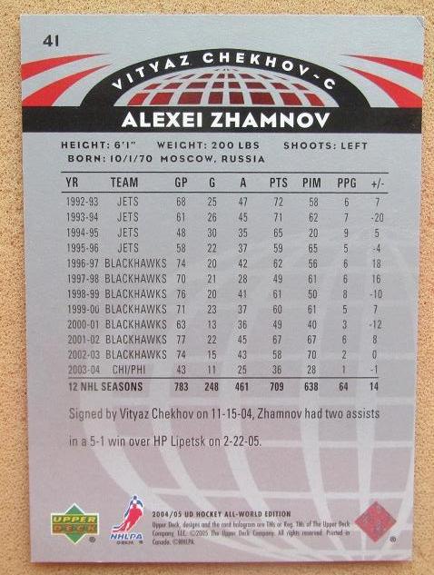 НХЛ Алексей Жамнов Витязь Чехов № 41 1