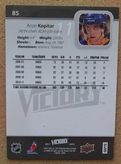 НХЛ Анже Копитар Лос-Анжелес Кингз № 85 1