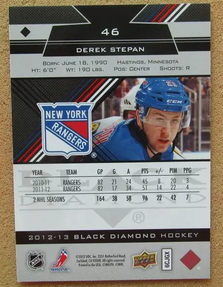 НХЛ Дерек Степан Нью-Йорк Рейнджерс № 46 1