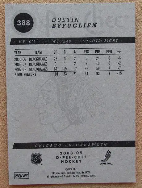 НХЛ Дастин Бафлин Чикаго Блэкхокс № 388 1