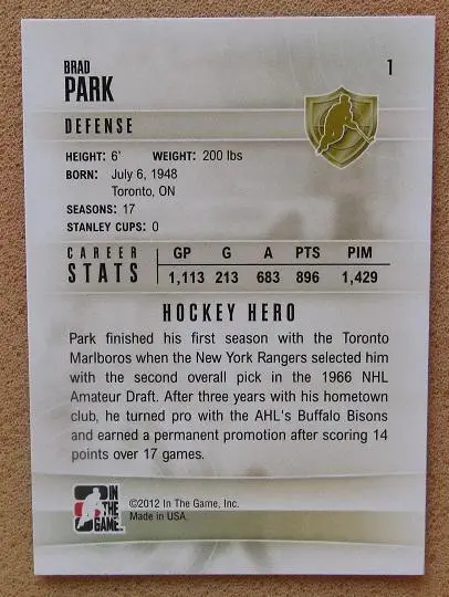 НХЛ Брэд Парк Нью-Йорк Рейнджерс Бостон Брюинз Детройт Ред Уингз № 1 1