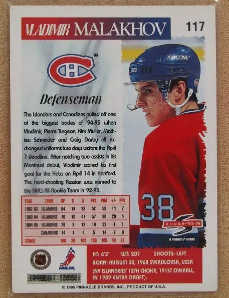 НХЛ Владимир Малахов Монреаль Канадиенс Спартак ЦСКА Москва № 117 автограф 1