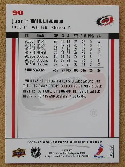 НХЛ Джастин Уильямс Каролина Харрикейнз № 90 1