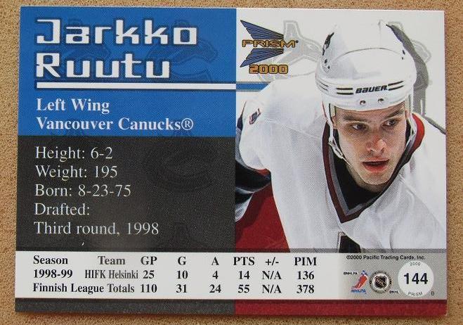 НХЛ Яркко Рууту Ванкувер Кэнакс № 144 1