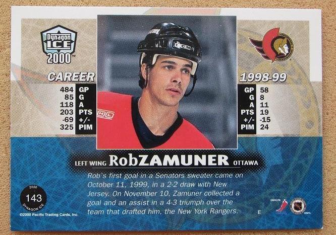 НХЛ Роб Замунер Оттава Сенаторз № 143 1