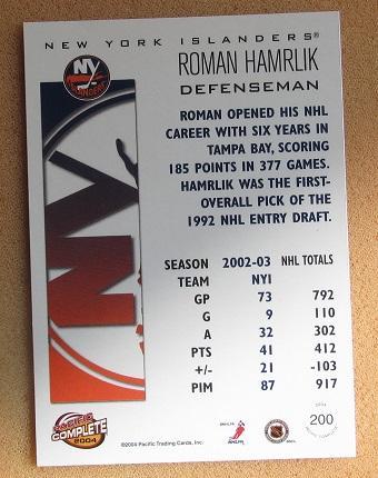 НХЛ Роман Хамрлик Нью-Йорк Айлендерс № 200 1